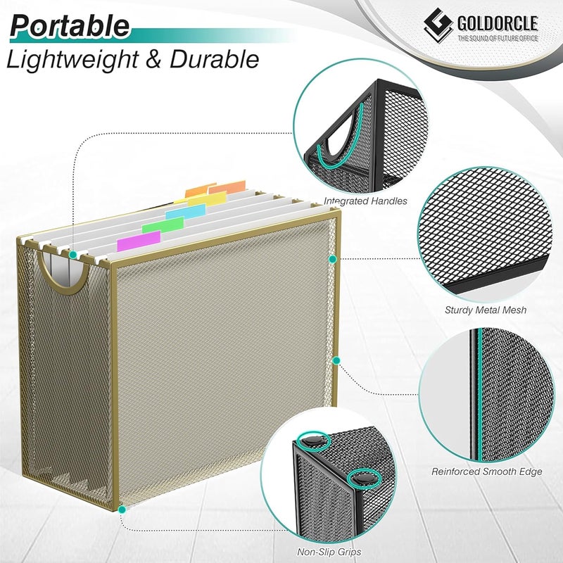 GoldOrcle Hanging File Organizer, Letter-size File Holder Filing Box with 5 Hanging Folders, Metal Mesh Desk File Folder Storage(No Assembly Required) - Image 4